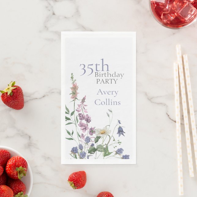  Wildflower Watercolor Floral 35th Birthday Napkin (Insitu)