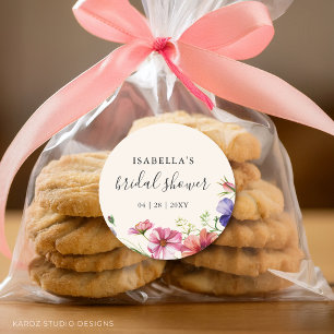 Wildflower Watercolor Floral Bridal Shower  Classic Round Sticker