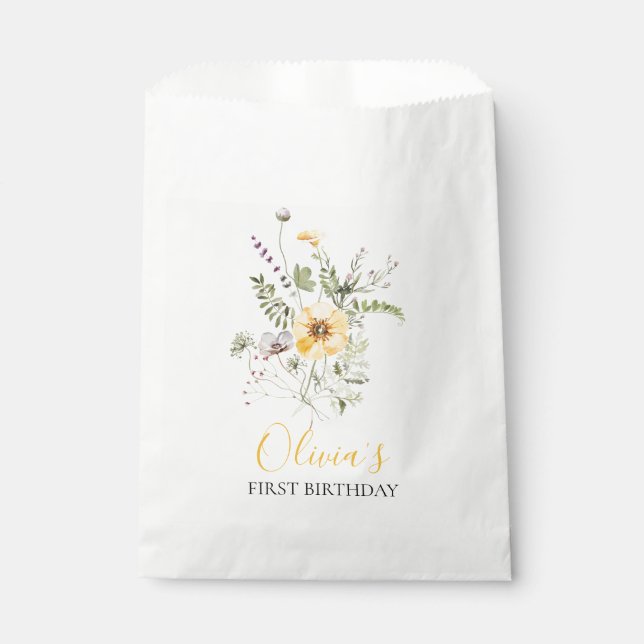 Wildflower watercolor floral first birthday favour bags (Front)