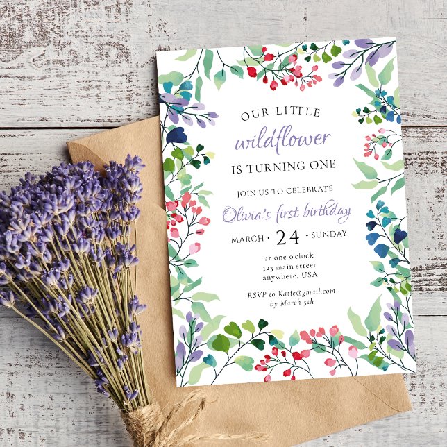 Wildflower watercolor floral first birthday invitation (Creator Uploaded)