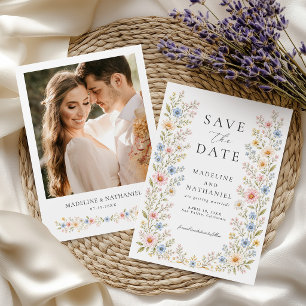 Wildflower Watercolor Floral Garden Wedding Photo Save The Date