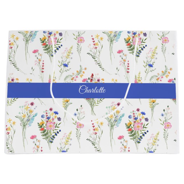  Wildflower Watercolor Floral Pattern Large Gift Bag (Front)
