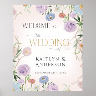 Wildflower Watercolor Floral Pink Welcome Wedding Poster