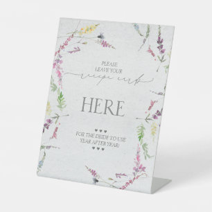 Wildflower Watercolor Floral Recipe Cards Here Pedestal Sign