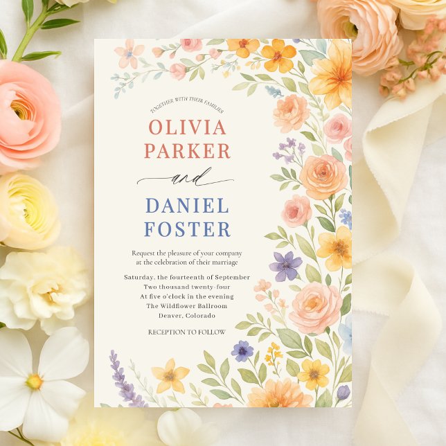 Wildflower Watercolor Floral Wedding Invitation (Creator Uploaded)