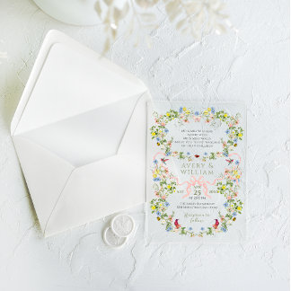 Wildflower Watercolor Garden Elegant Wedding Acrylic Invitations