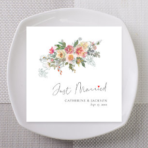 Wildflower Watercolor Just Married Napkin
