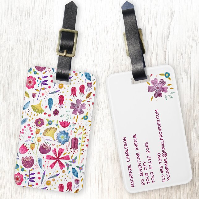Wildflower Watercolor Luggage Tag (Wildflower watercolor botanical pattern personalized floral luggage tag)