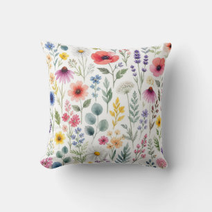Wildflower Watercolor Meadow Botanical Floral Cushion