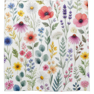 Wildflower Watercolor Meadow Botanical Floral Shower Curtain