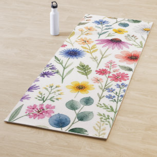 Wildflower Watercolor Meadow Botanical Floral Yoga Mat