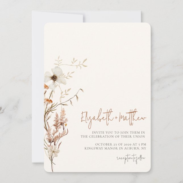 Wildflower Watercolor Minimal Wedding Invitation (Front)