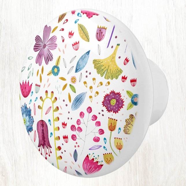 Wildflower Watercolor Modern Ceramic Knob (Watercolor wildflower modern ceramic door pull)