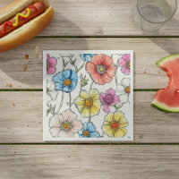 Wildflower Watercolor Pastel Blue, pink, yellow