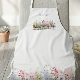 Wildflower watercolor pastel botanical apron