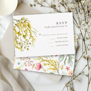 Wildflower Watercolor Pretty Romantic Wedding RSVP Card