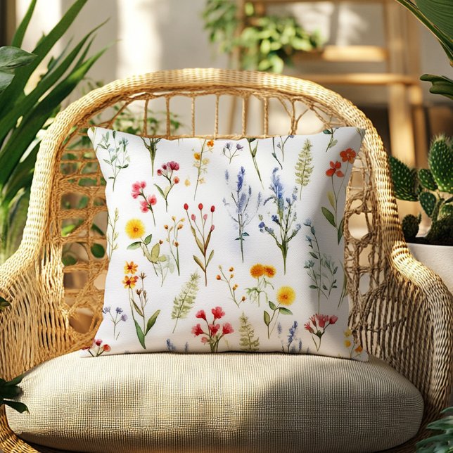 Wildflower Watercolor Summer Floral Botanical Cushion (Wildflower Watercolor Summer Floral Botanical Throw Pillow)