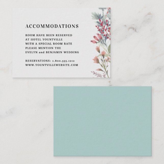 Wildflower Watercolor Wedding Hotel Accommodations Enclosure Card (Front/Back)