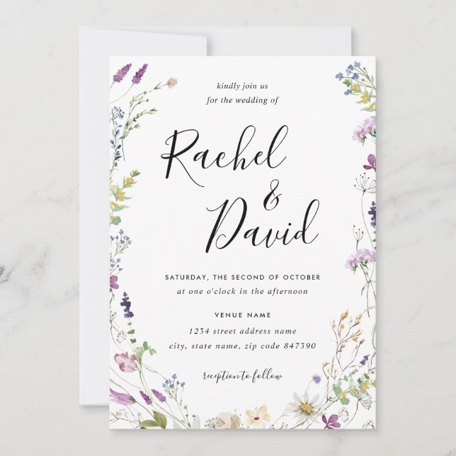 Wildflower Watercolor Wedding Invitation (Front)