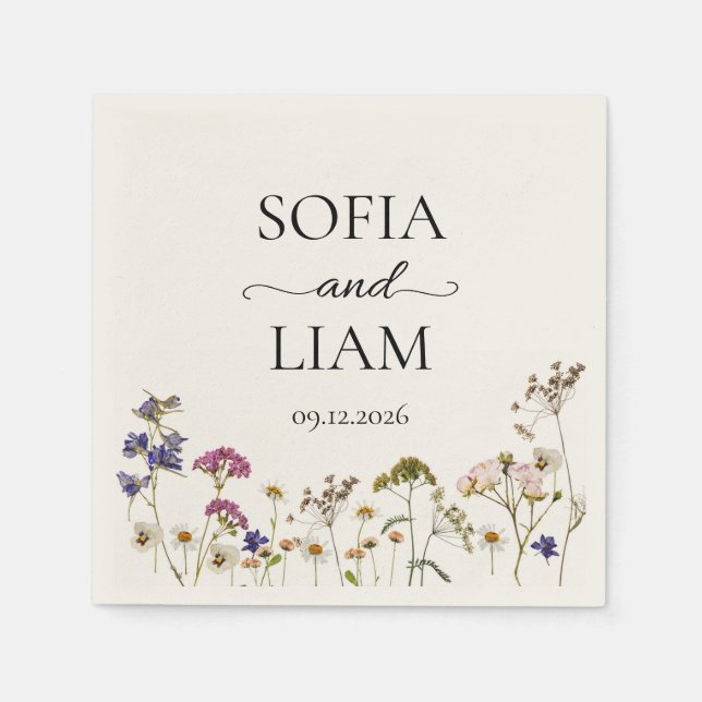 Wildflower Watercolor Wedding Napkin (Front)