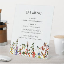 Wildflower Wedding 2 Bar Menu Pedestal Sign