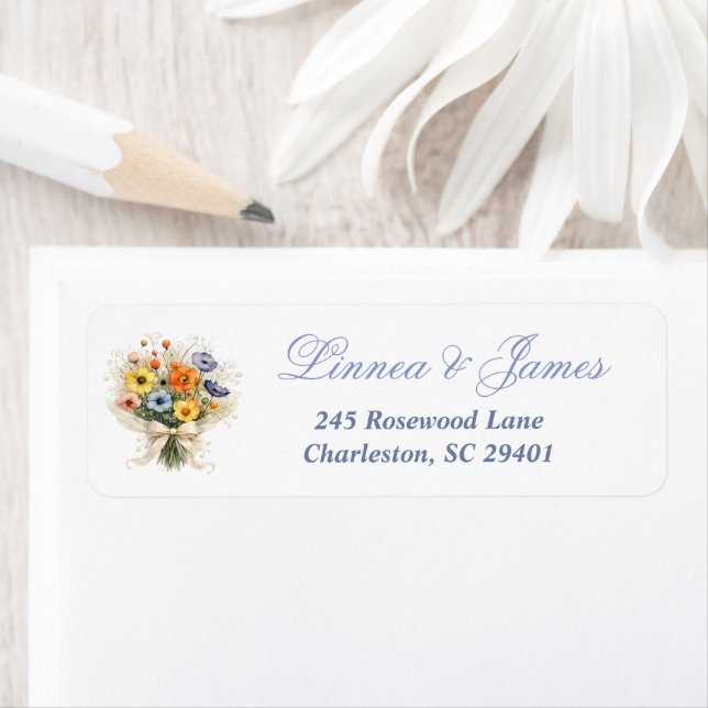 Wildflower Wedding Address Label Elegant Minimal (Insitu)