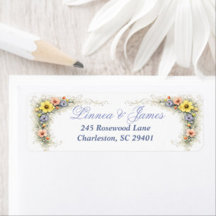 Wildflower Wedding Address Label Elegant Minimal