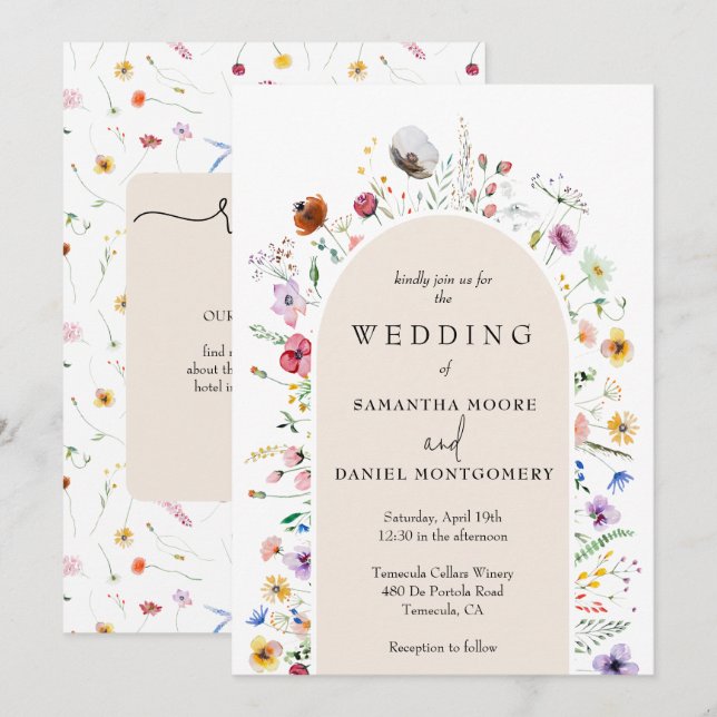 Wildflower Wedding All In One QR Code Invitation (Front/Back)