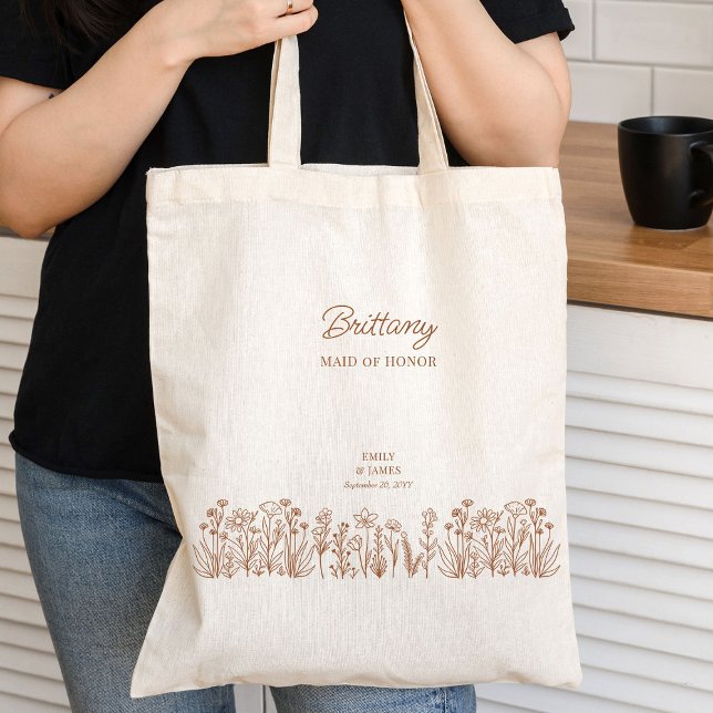 Wildflower Wedding Any Colour Floral Bridesmaid Tote Bag (Wildflower Tote Bag to personalize for everyone in your bridal party)