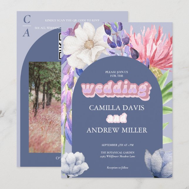 Wildflower  | Wedding Arch | Botanical Photo | QR  Invitation (Front/Back)