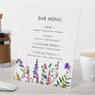 Wildflower Wedding Bar Menu Pedestal Sign