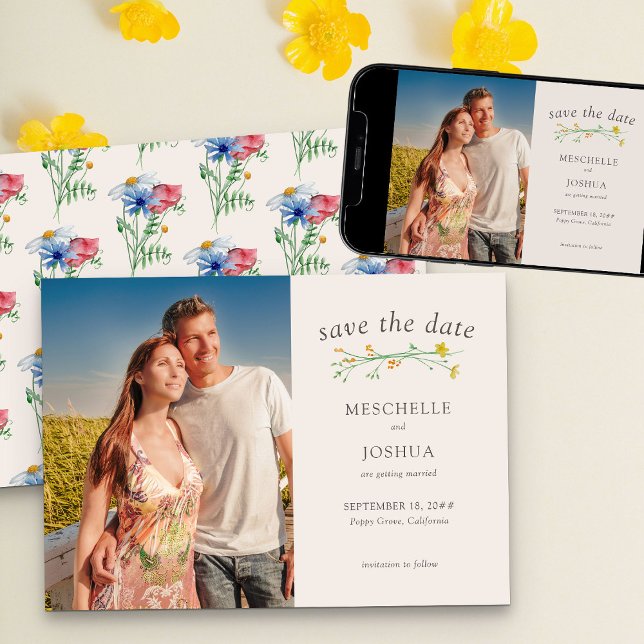 Wildflower Wedding Boho Country Floral Photo Save The Date (Save the Date photo card from my Wildflower Charm weddding collection)