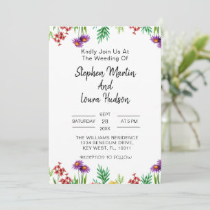 Wildflower Wedding Boho Wildflower Floral Wreath Invitation