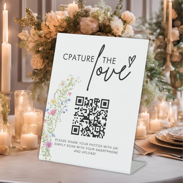 Wildflower Wedding Capture The Love Photo QR Code  Pedestal Sign (Creator Uploaded)