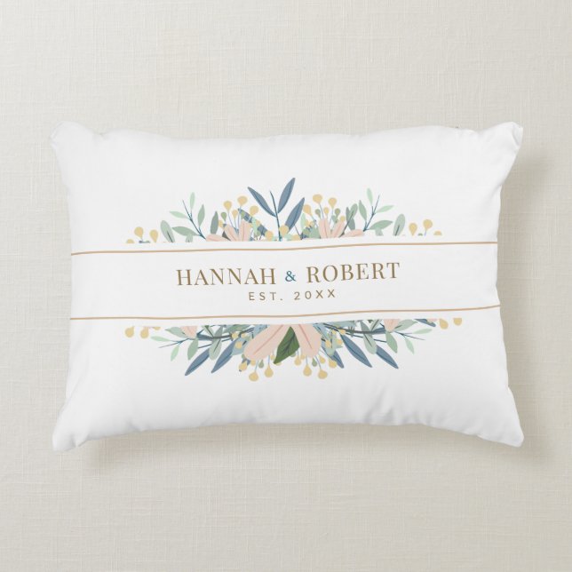 Wildflower Wedding Date Keepsake Couple Name Decorative Cushion (Front)