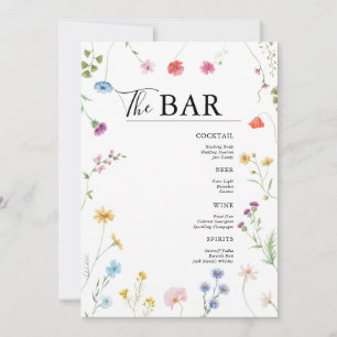 Wildflower Wedding Drinks Bar Menu Card