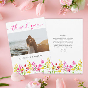 Wildflower Wedding Floral Script Elegant Spring   Thank You Card
