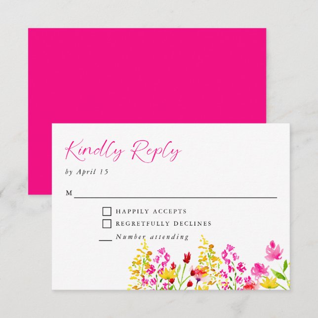 Wildflower Wedding Floral Script Kindly Reply RSVP Card (Front/Back)