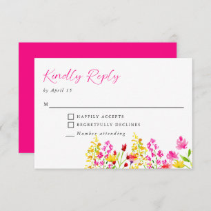 Wildflower Wedding Floral Script Kindly Reply RSVP Card