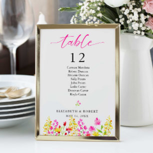 Wildflower Wedding Floral Seating Chart Script Table Number