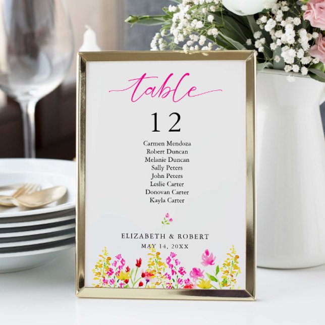 Wildflower Wedding Floral Seating Chart Script Table Number (Creator Uploaded)