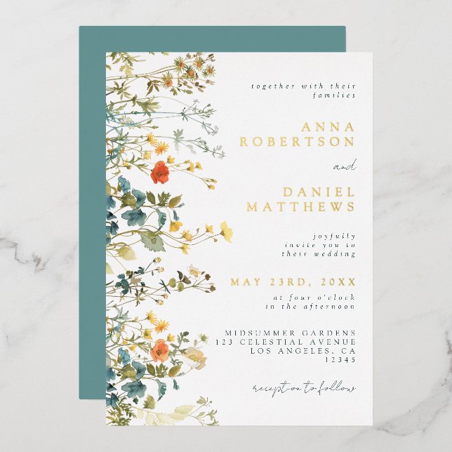 Wildflower Wedding Foil Invitation (Front/Back)
