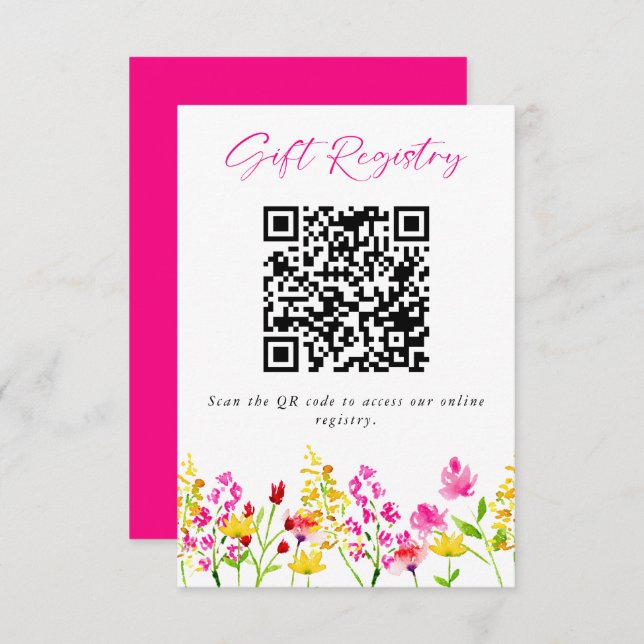 Wildflower Wedding Gift Registry QR Code Enclosure Card (Front/Back)