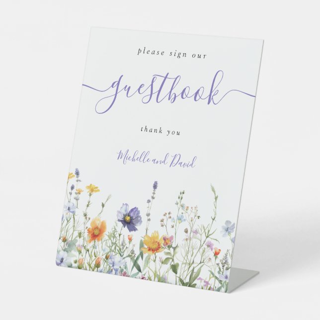 Wildflower Wedding Guest Book Pedestal Sign (Front)
