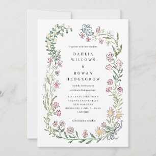 Wildflower Wedding Invitation Card with Ribbon Bow