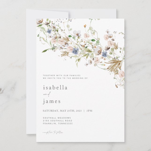 Wildflower Wedding Invitation Pastel Floral Invite (Front)