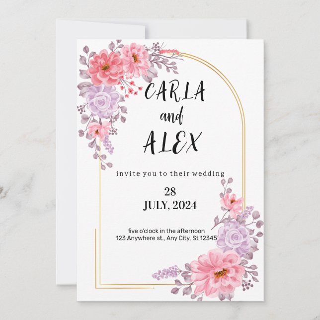 Wildflower Wedding Invitation Template, Printable  (Front)