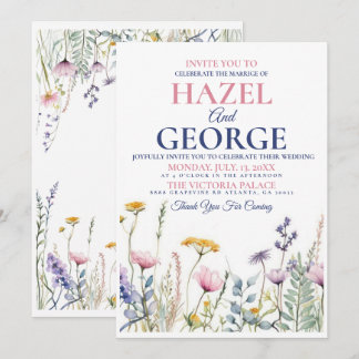 Wildflower Wedding Invitation, Watercolour Florals Invitation