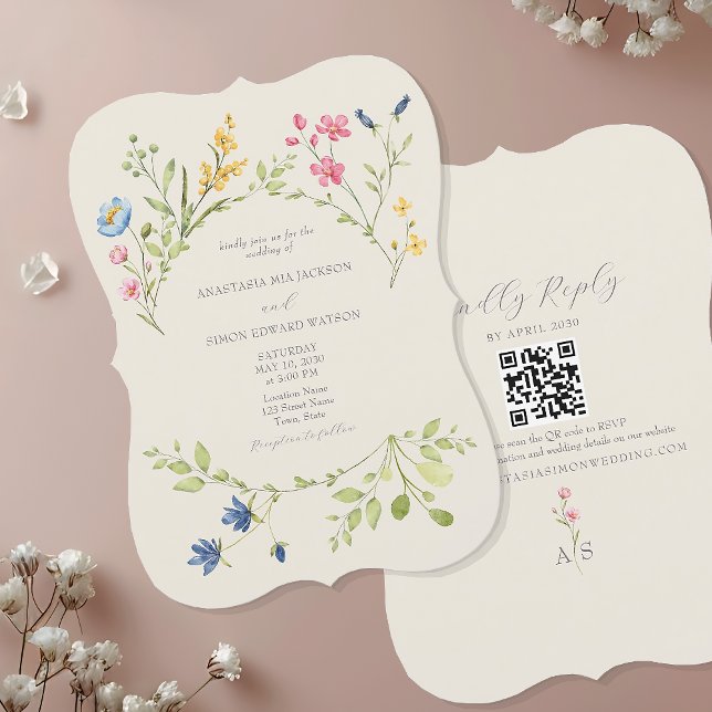 Wildflower Wedding Invitation with QR Code (Creator Uploaded)