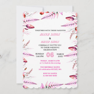 Wildflower Wedding invitations, Vintage Blush Pink Invitation